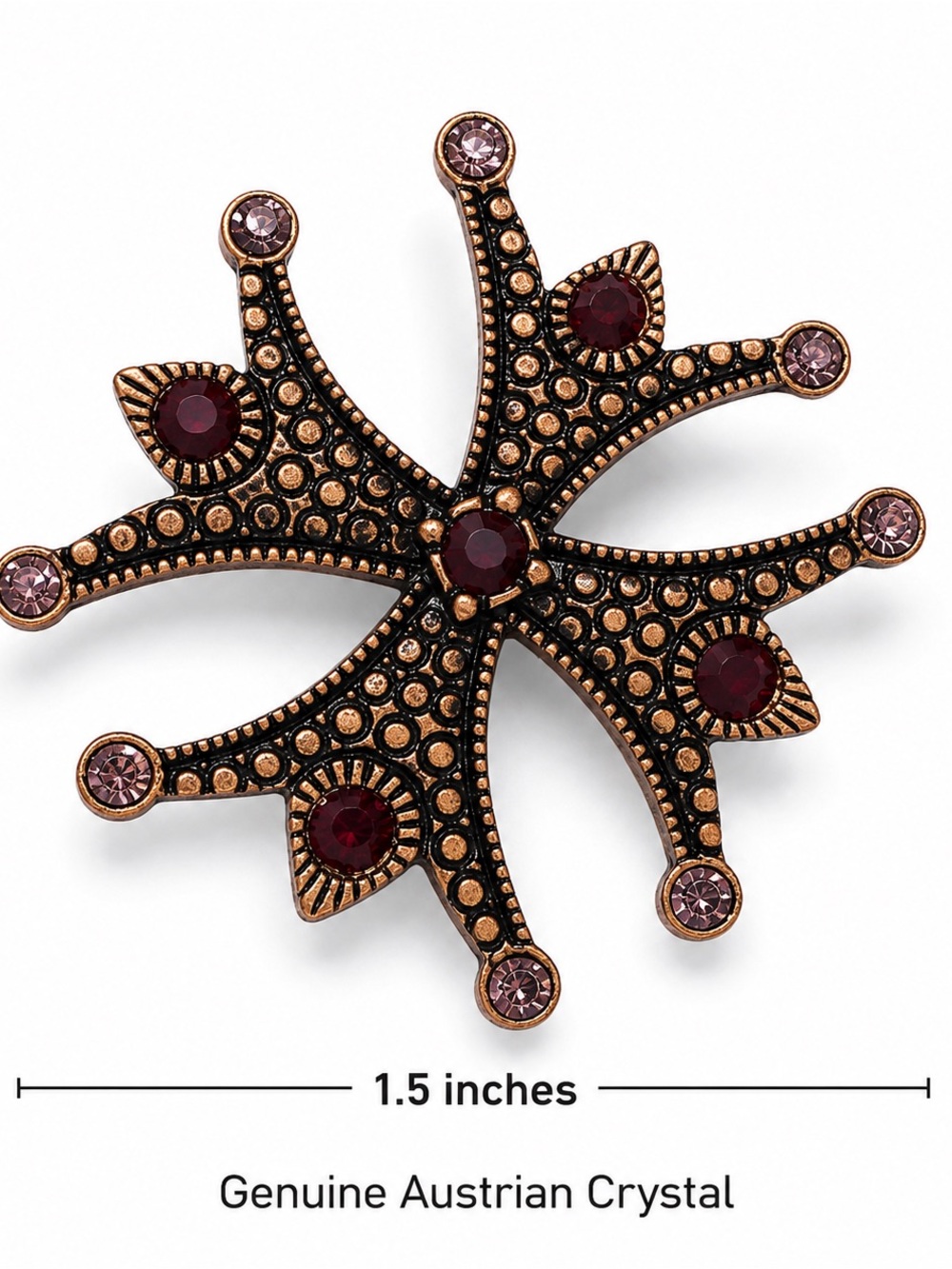Vintage Starburst Brooch with purple and Rose Crystals